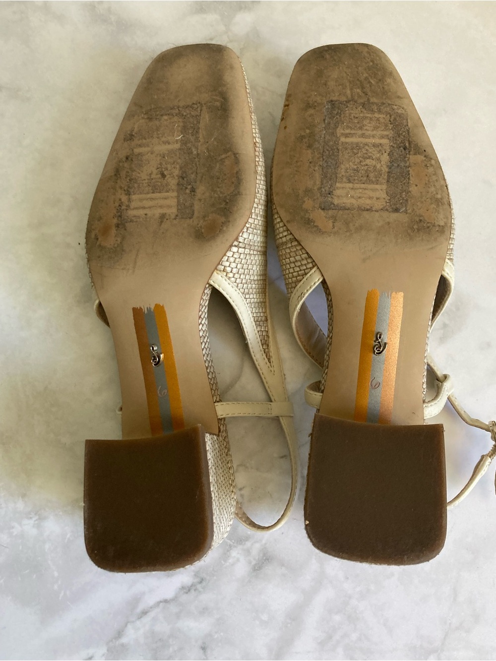 Sam Edelman Beige Woven Slingback Block-Heel Pumps - Picture 8 of 9